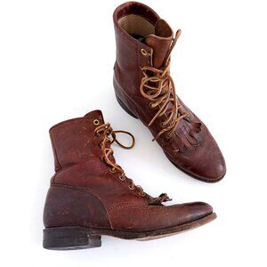 Justin Women's Roper Kiltie Lace-Up Leather Boots Size 6 B Brown